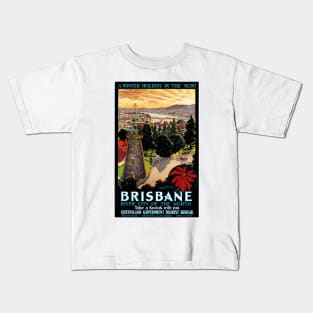 Vintage Travel Poster Brisbane Australia Kids T-Shirt